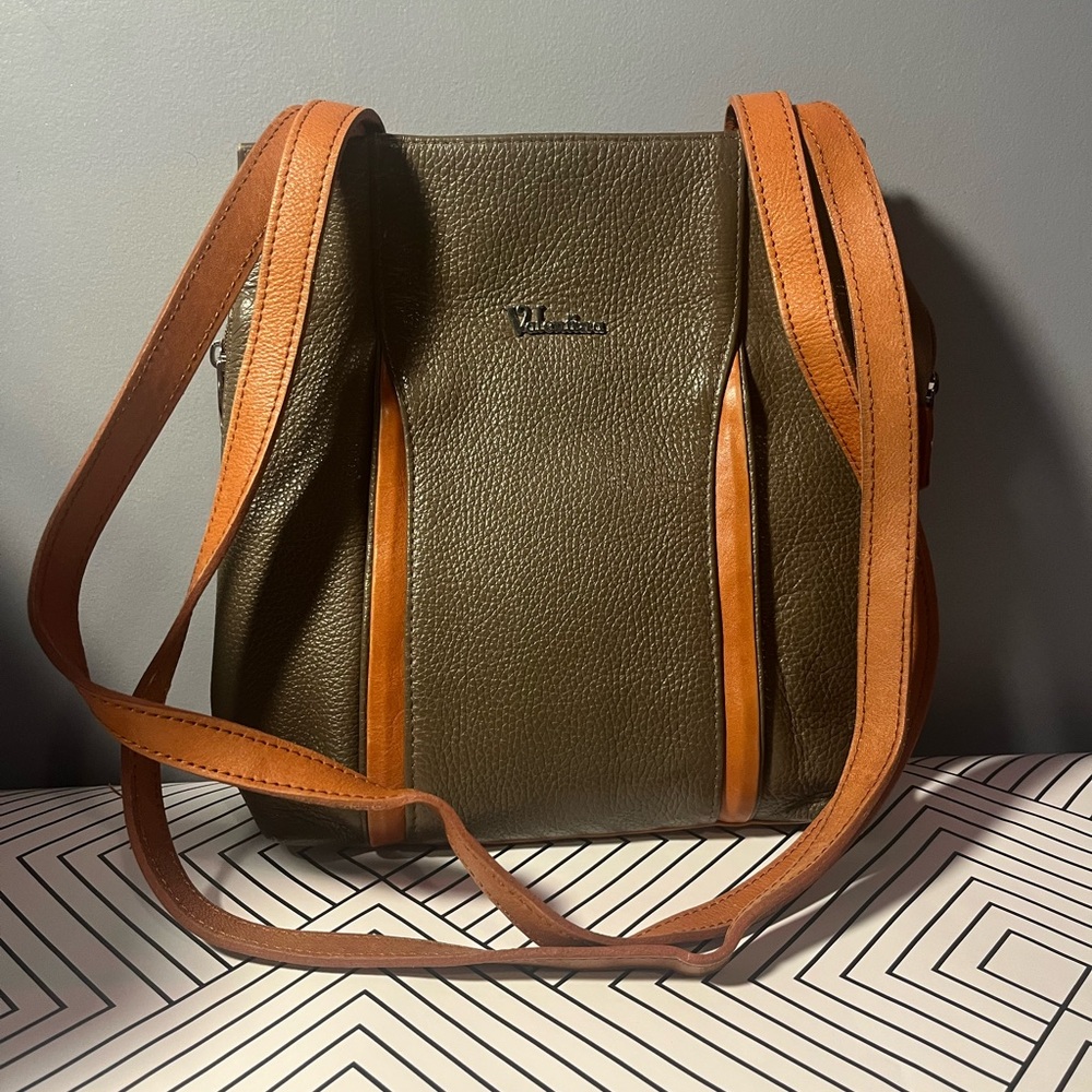 Valentino Olive and Tan Leather Backpack